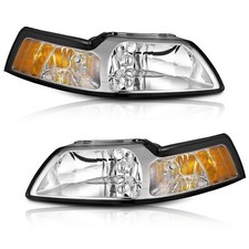 Pair Headlights Assembly For 1999-2004 Ford Mustang Chrome Headlamps Wo Bulbs