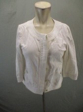 TALBOTS Size 4P Womens White Cotton Blend 3/4 Sleeve Crop Button Up Blazer 506