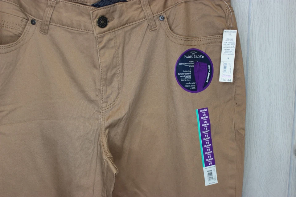 Nuevo Pantalones de mezclilla ajustados de algodón caqui descoloridos Glory para niñas talla 18 Foto 3 de 4