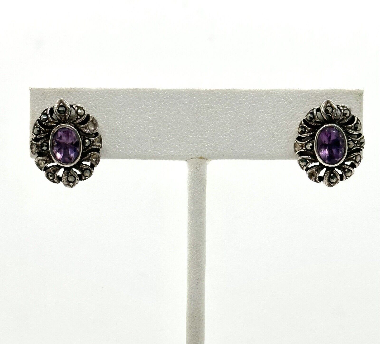 Amethyst & Marcasite Sterling Silver 925 Round St… - image 2