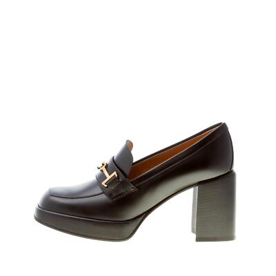 【関税&送料込み】Tod'S Semi-Shiny Leather Heeled Loafers TOD'S women shoes Black semi-shiny leather Platform loafer
