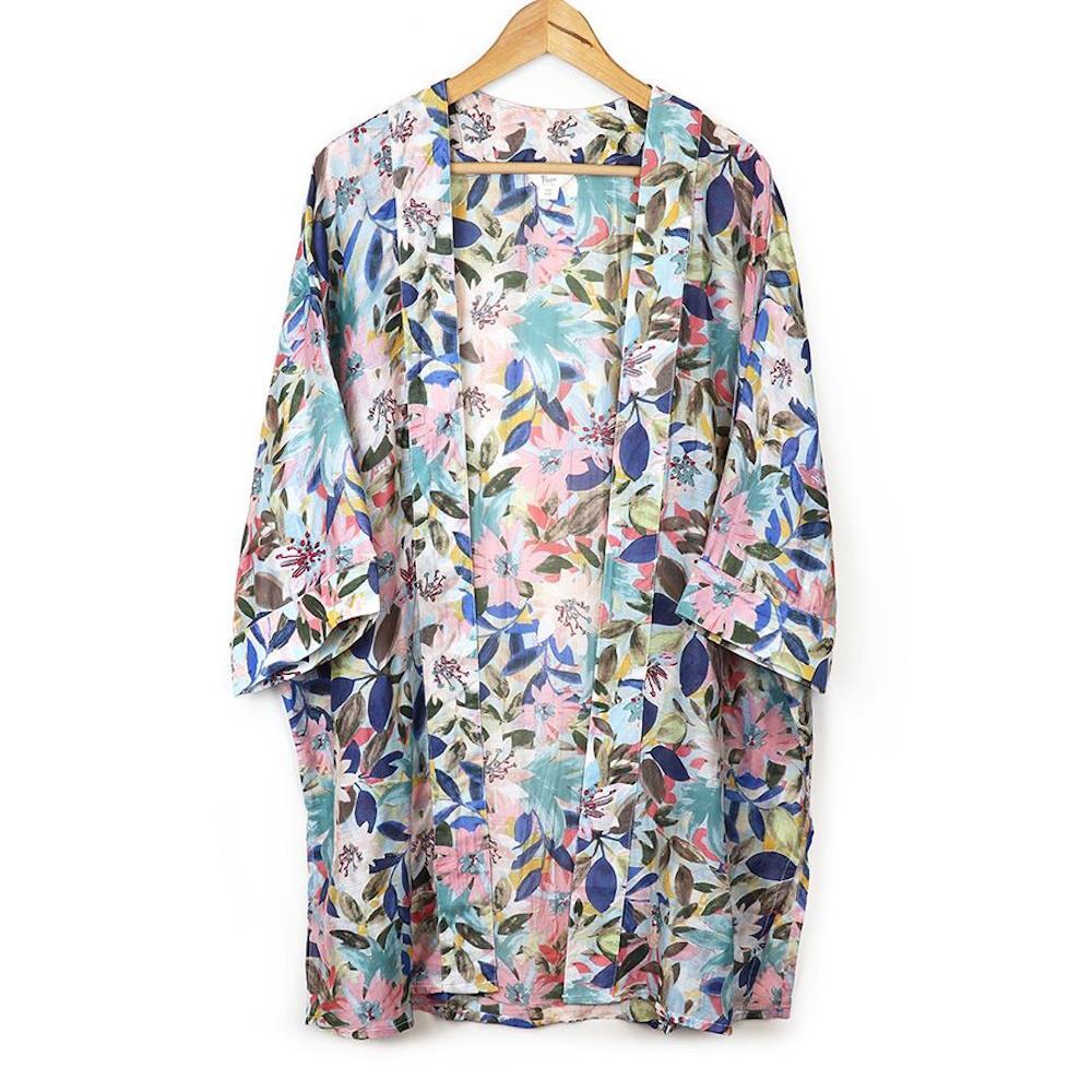 Womens Floral Kimono Beachwear Blouse Bikini Cardigan Long Cover Pastel Mix