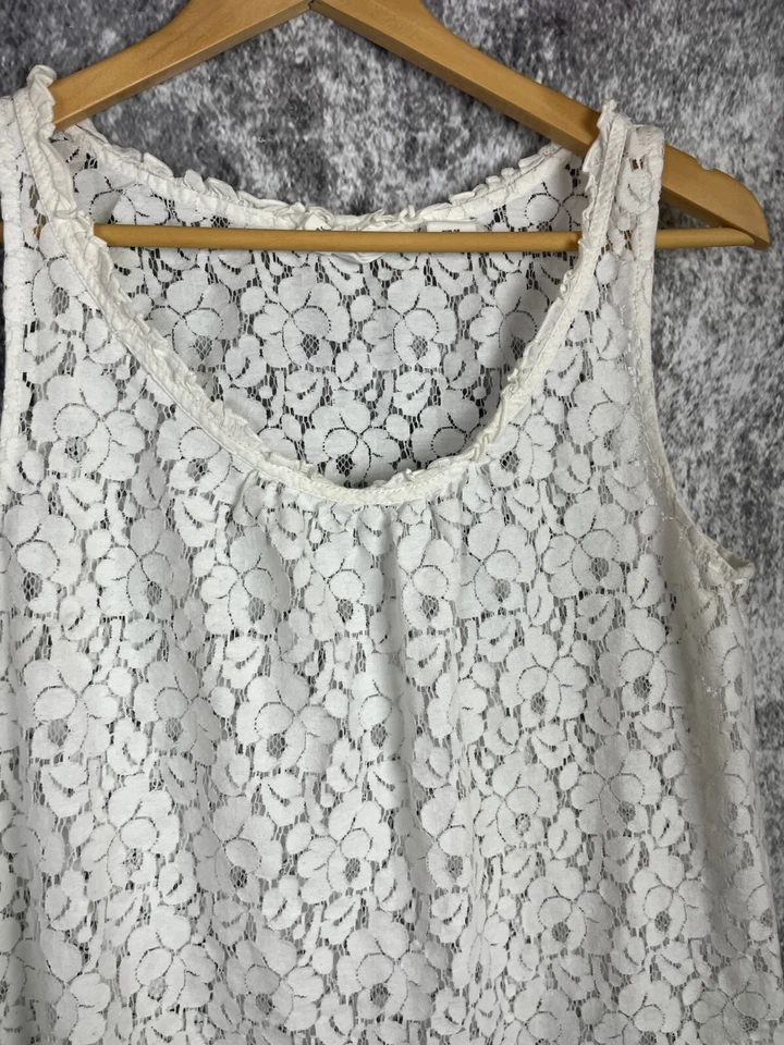 H&M Shirt Women's 8 L.o.g.g. White Floral Crochet Tank Ruffle Cottage Prairie - Image 2 of 4