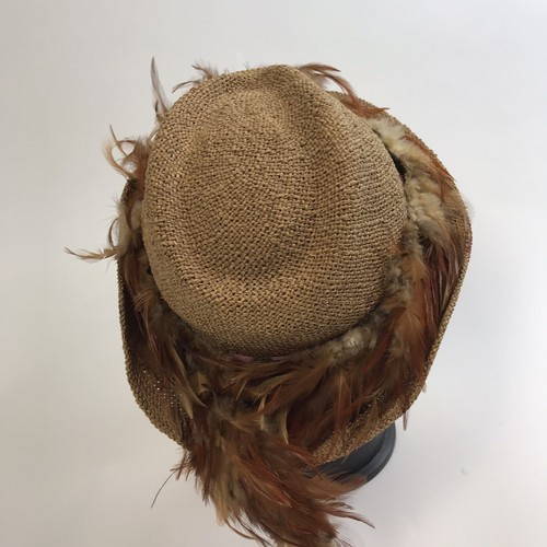 Sombrero Vintage Arpillera Tejido con Plumas Marrón Sombrero Slouch - Imagen 4 de 11