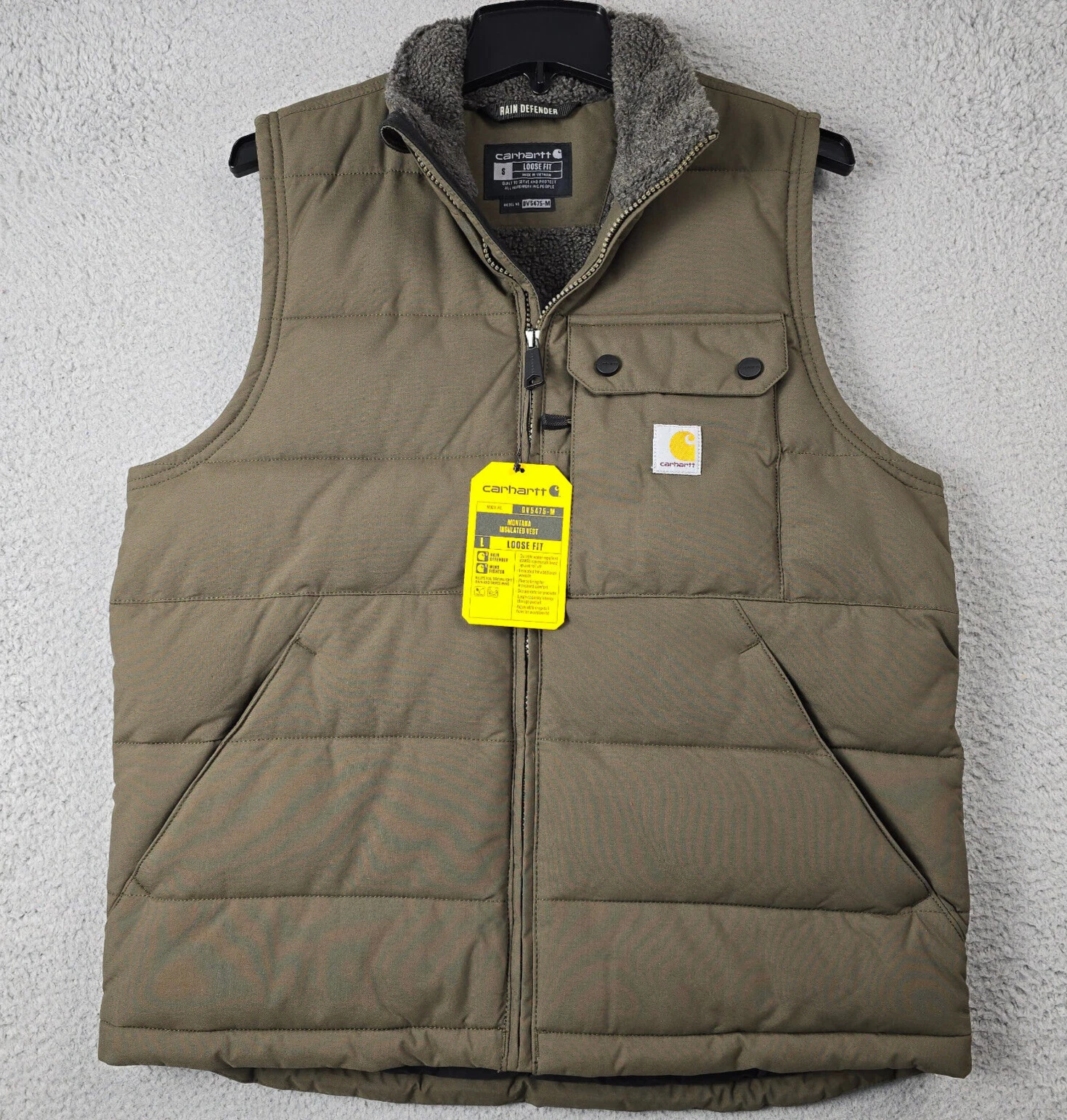 CARHARTT Sherpa INSULATED VEST MENS Small BROWN OUTDOORS Full Zip Puffy NWT