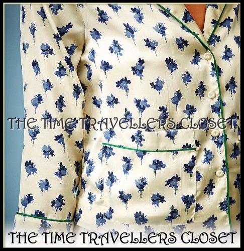 NEW TOPSHOP Kate Moss Cream Blue Green Floral Pyjama Style Blouse Jacket UK 6 34 - Picture 7 of 9