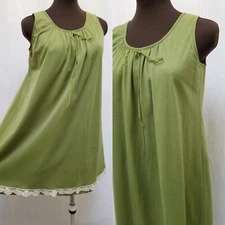 Vintage JEUNIQUE Nightgown 2 layer Green Sheer Chiffon Lace Trim - Size M