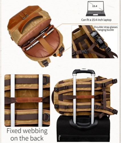 Waterproof Canvas SLR Camera Backpack Shockproof Leather Lens Bag - Picture 8 of 33
