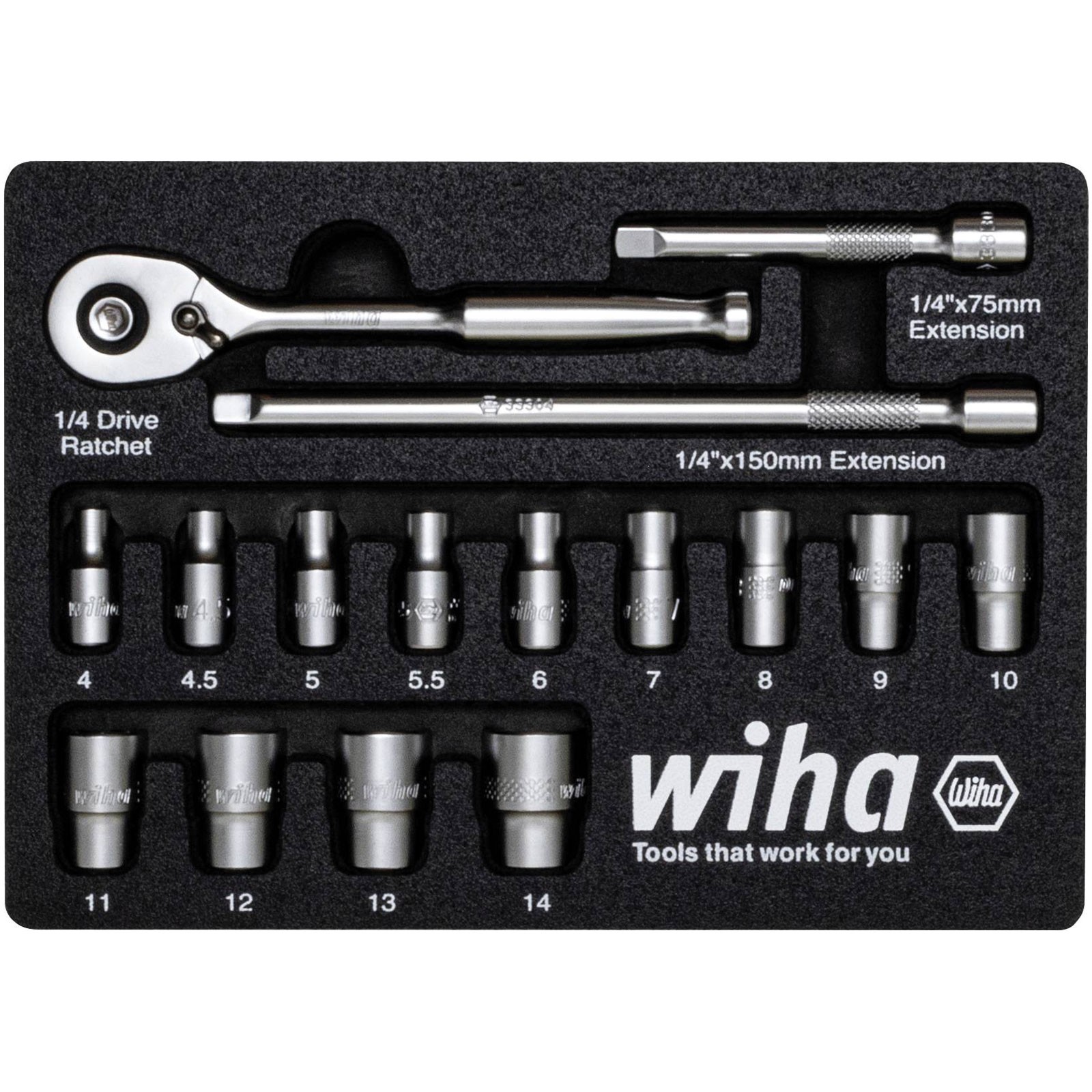 Wiha Ratchet Wrench Set 1/4"" 16pc