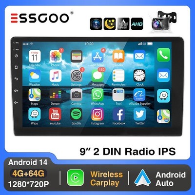 9'' Android 14 Carplay Stereo Head Unit 2 DIN GPS NAVI FM Radio 4+64G BT + Camera
