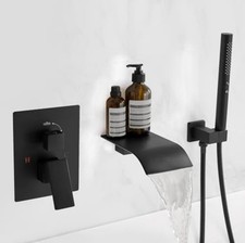 RUMOSE Matte Black Wall Mount Bathtub Faucet Waterfall Tub Filler with Handheld