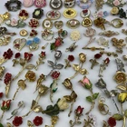 Lot of 100 Vintage ROSE FLOWER BROOCH Pins Rhinestone Enamel Costume Jewelry