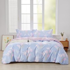 Queen Size Floral Duvet Cover Set 3pcs Cotton Pink Queen 90"x90" Thalia