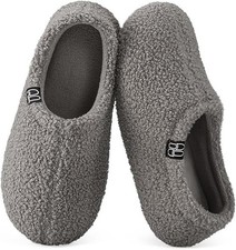 HomeTop Women's Fuzzy Curly Fur Memory Foam Loafer Slippers with Polar Fleece