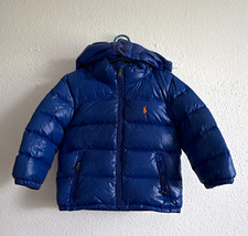 Polo Ralph Lauren Boys Blue Hooded Down Puffer Jacket 2T Full Zip Pockets