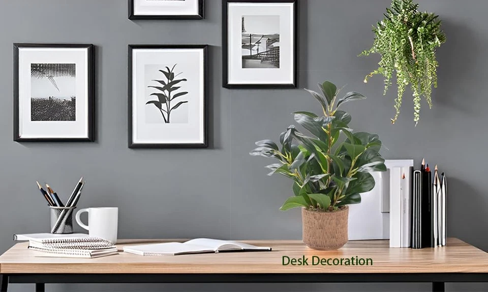 Поддельные растения 12,6 дюйма в коричневой керамической вазе настоящий вид и прикосновение вечнозеленые F... - Изображение 3 из 4