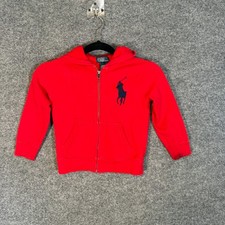 Polo Ralph Lauren Sweatshirt Baby 5 Big Pony Red Zip Up Hoodie Fleece Youth