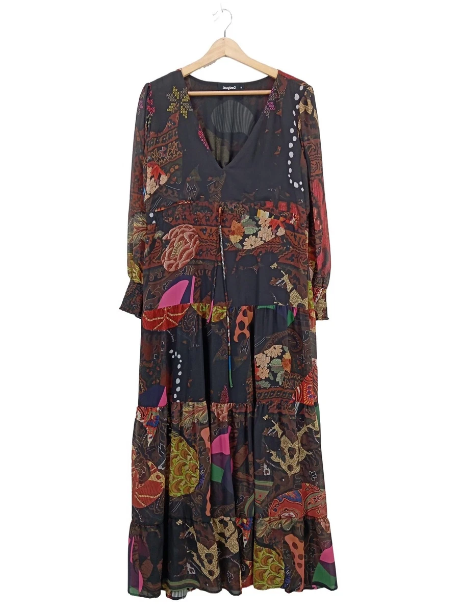Desigual Abito da Donna a Maniche Lunghe NAN, Nero, XS