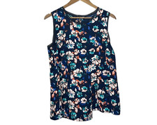 Simply Vera Vera Wang Womens Top Asymmetric Floral Semi Sheer Navy Petite Large