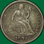 1891 Seated Liberty Dime Choice Extremely Fine XF+ Coin #38861