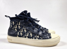 Authentic Christian Dior Walk'n'Dior Oblique High-Top Sneakers Blue Canvas Sz 39