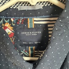 Denim  Flower Button Down Shirt by Ricky Singh Mens Large Polka Dots Blue 17 