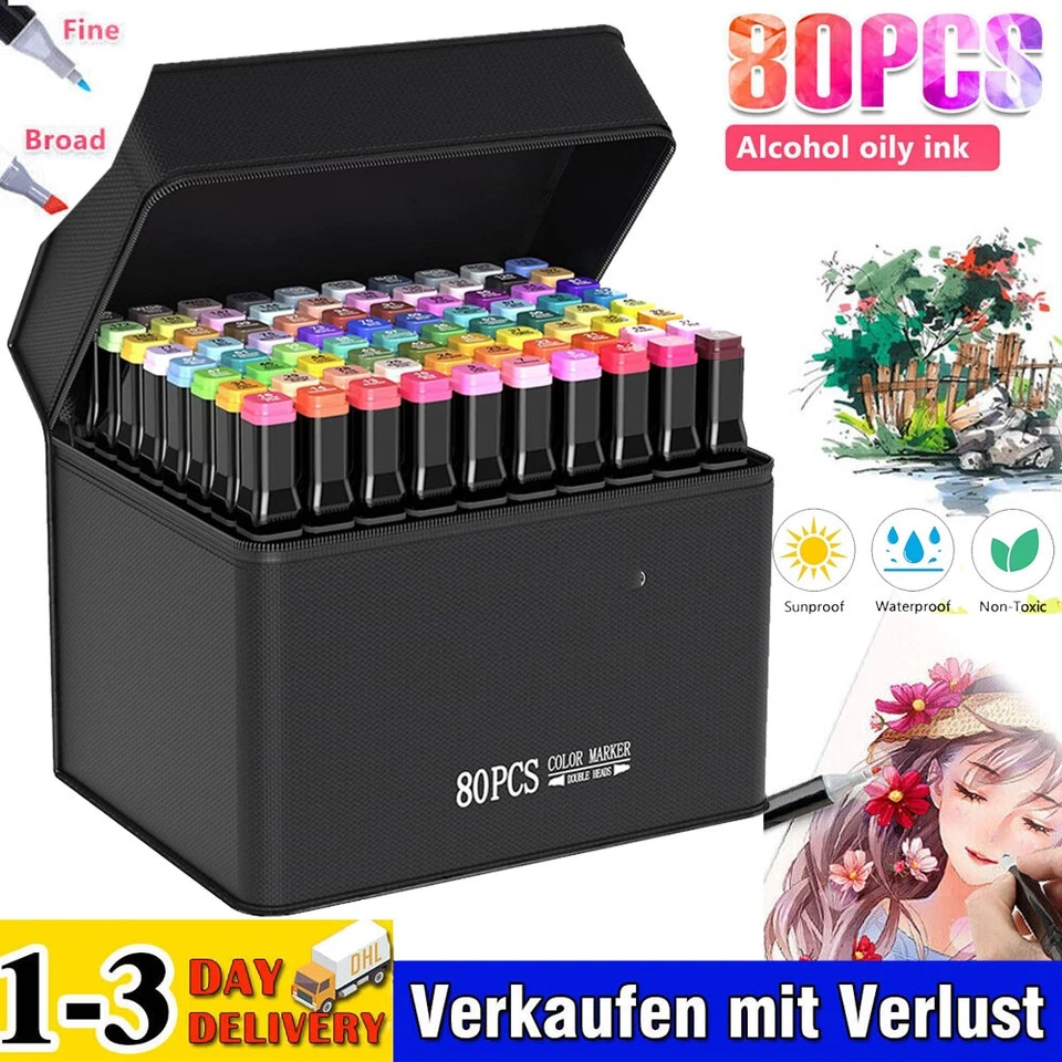 80 Farben Marker Set,Permanent Marker Stifte Set Doppelspitzen Touch Filzstifte! - Bild 3 von 4