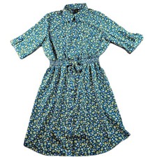 Millenium Shirt Dress Womens Medium Blue Floral Roll Tab Sleeve Button Front