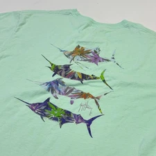 Guy Harvey Shirt Mens Large Green Marlin Fish Short Sleeve Graphic Cotton