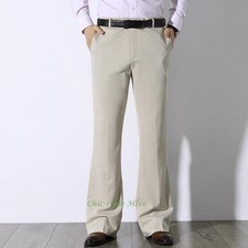 Men Bell Bottom Flared Pants Formal Business Bootcut Trouser Stretch Slim Casual