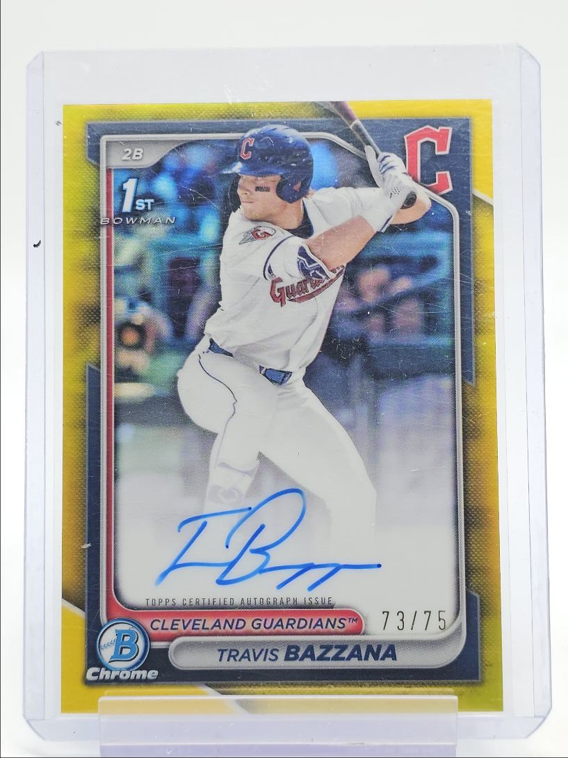 TRAVIS BAZZANA 2024 BOWMAN CHROME DRAFT 1ST AUTOGRAPH YELLOW AUTO /75 Q1739