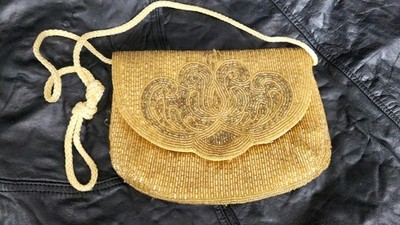Vintage Andre Cellini Hand made Beaded Gold Clutch Purse ,sm evening bag