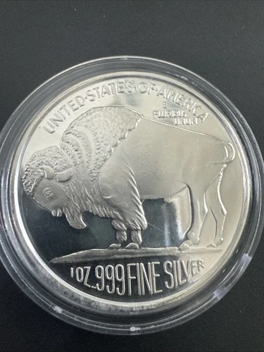 Silver 1 Oz 999 2014 Round Coin Indian And Buffalo Us Mint Reverse In Capsule