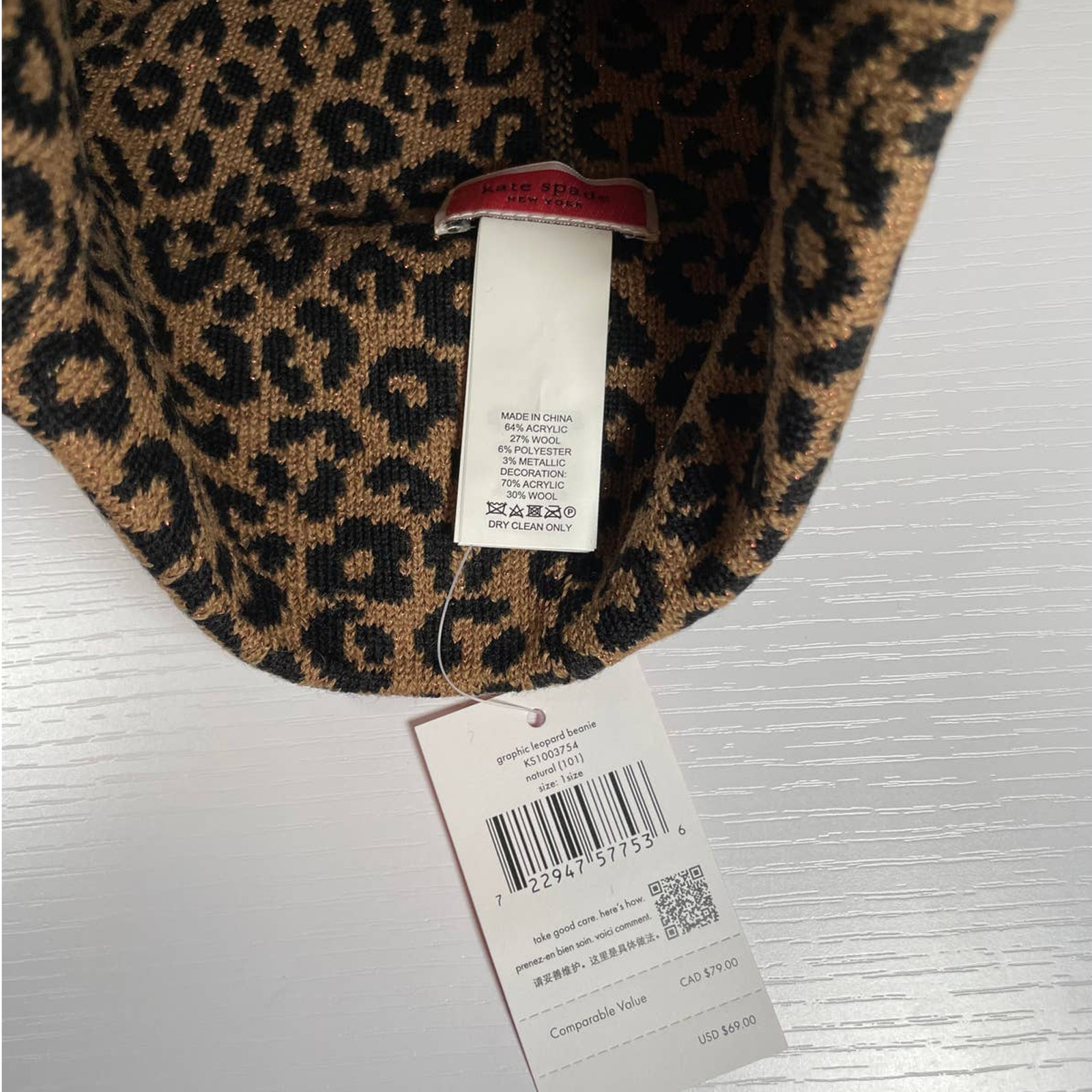 Kate Spade Leopard Print Beanie thumbnail 2