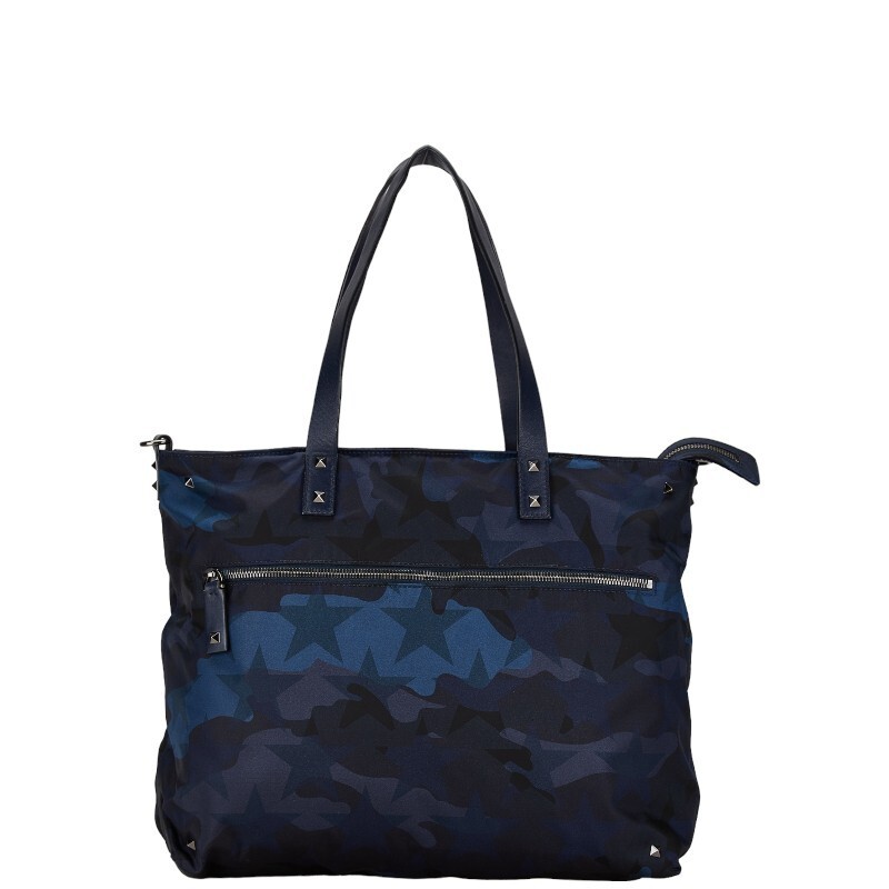 Valentino Camouflage Studded Nylon Tote Shoulder Bag Navy Blue Multicolor Used thumbnail 2