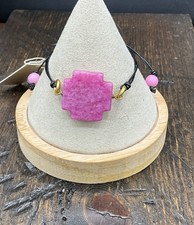 Barse Pink Aventurine Cross Cinch Bracelet- Leather-NWT