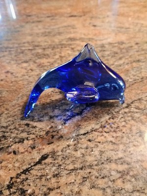 Cobalt Blue 4'' Glass Dolphin art glass hand blown