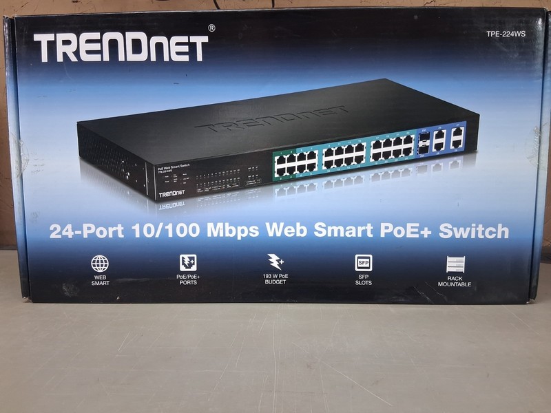 Trendy TPE-224WS 24- Port 10-100 Mbps Web Smart Poe+ Switch New Open Box!!!