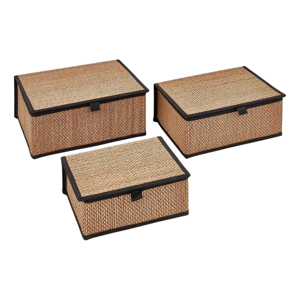 Boîtes en bambou Stemy 32cm noir, panier de rangement et organisateur de meuble