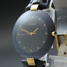Vintage 90's RADO Coupole 129.4075.4N Quartz Men Watch Black Dial Date New Batt