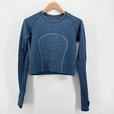 Lululemon Swiftly Tech Long Sleeve Cropped Shirt Blue Heather Thumbhole Size S/M