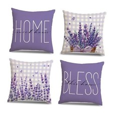 Spring Pillow Covers 18x18 Inch Set of 4 Lavender Floral Throw Pillow Purple