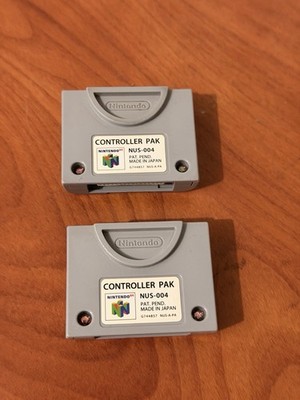 (2) N64 Controller Pak NUS-004 OEM Official Nintendo 64 Memory Card - Tested