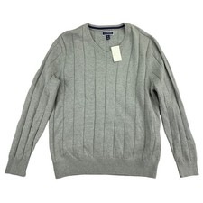 Club Room Mens Drop-Needle Knit V-Neck Cotton Pullover Sweater Gray 2XL