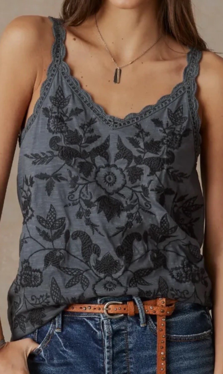 NEW Sundance Catalog Womens MORIAH GRAY Embroidered Crochet Tank Top Camisole XS