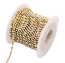 11 Yards 2mm Gold Crystal Rhinestone Close Chain Single Row Trimming