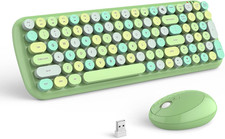Wireless Keyboard and Mouse Combo, 2.4Ghz RF, Green Colorful, Indoor, 33Ft Range