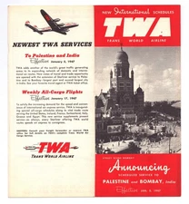 TWA Trans World Airlines 1947 Palestine Bombay System Time Table Brochure