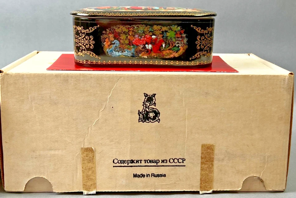 Caja de laca rusa Palekh hecha en URSS 'La flor escarlata' 1990 6" original Caja Foto 3 de 4