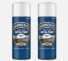 2 x Hammerite WHITE 400ml Direct To Rust Smooth Quick Drying Spray Paint